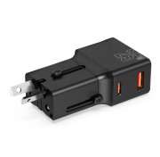 Travel adapter 25W, EU/US/UK/AU Black