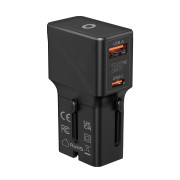 Travel adapter 25W, EU/US/UK/AU Black