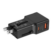Travel adapter 25W, EU/US/UK/AU Black