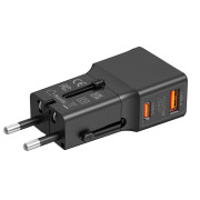 Travel adapter 25W, EU/US/UK/AU Black