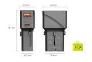 Travel adapter 25W, EU/US/UK/AU Black