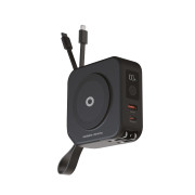 Travel charger with powerbank 10 000mAh, Lightning and USB-C cable, black
