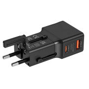 Travel adapter 25W, EU/US/UK/AU Black
