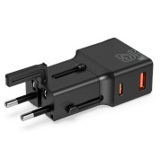 Travel adapter 25W, EU/US/UK/AU Black