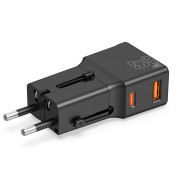 Travel adapter 25W, EU/US/UK/AU Black