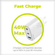 GaN 40W Wall Charger MO13, 1x USB-A + 2x USB-C