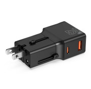 Travel adapter 25W, EU/US/UK/AU Black