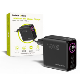 140W GaN TFT Display Charger PW21 - 2x USB-C + USB-A