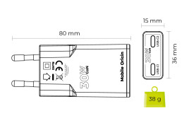 GaN nabíječka tenká 30W TÜV MO18 – duální USB‑C