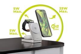 3in1 Qi2 25W Foldable Charging Stand PW35 Silver MagSafe Compatible