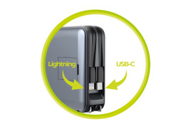 Powerbank 10000mAh/Travel Charger, Lightning/USB-C Cable, MagSafe/AW/iPhone Compatible, Gray