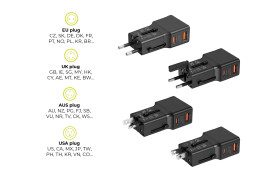 Travel adapter 25W, EU/US/UK/AU Black