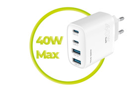 GaN síťová nabíječka 40W PW22 – 2x USB-C + 2x USB-A
