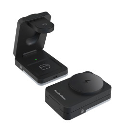 3in1 Foldable Charging Stand PW28 Black - with Light