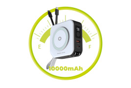 Cestovní nabíječka s powerbankou 10 000 mAh, Lightning a USB‑C kabelem – bílá