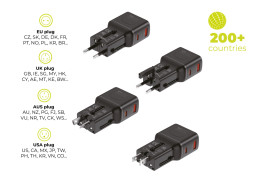 Cestovní Adaptér GaN 35W, EU/US/UK/AU PW25 Black