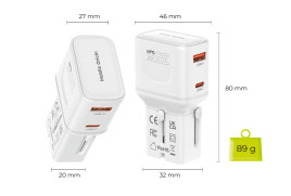 GaN 35W Travel Adapter, EU/US/UK/AU PW25 White