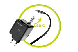 65W GaN LED Display Charger PW2 - USB-C Self-Retracting Cable + USB-C + USB-A