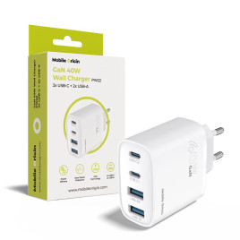 GaN síťová nabíječka 40W PW22 – 2x USB-C + 2x USB-A
