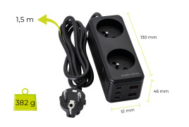 GaN 65W Prodlužovací adaptér MultiHub PW19 3× USB-C + 2× USB-A