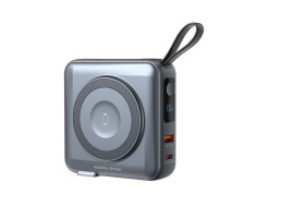 PowerBank 10000mAh / Travel Charger, Lightning/USB-C Cable, Šedá - kompatibilní s MagSafe AW / iPhone