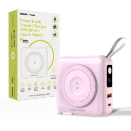 Powerbank 10000mAh / Travel Charger, Lightning/USB-C Cable, Růžová - kompatibilní s MagSafe AW / iPhone