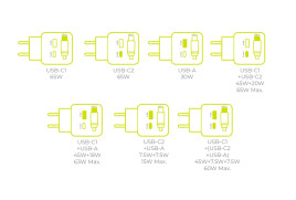 GaN síťová nabíječka s displejem 65W PW3 - USB-C Kabel + USB-C + USB-A