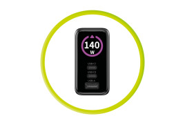 GaN síťová nabíječka s displejem 140W PW21 – 2x USB-C + USB-A