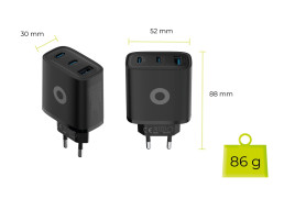 GaN síťová nabíječka 40W MO13 – 1× USB‑A + 2× USB‑C, Černá