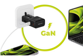 Cestovní Adaptér GaN 45W, EU/US/UK/AU PW26, Černá