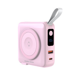 PowerBank 10000mAh/Travel Charger, Lightning/USB-C Cable, MagSafe/AW/iPhone Compatible, Pink