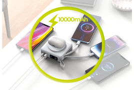 Powerbank 10000mAh / Travel Charger, Lightning/USB-C Cable, Bílá- kompatibilní s MagSafe AW / iPhone