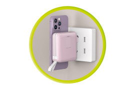 Powerbank 10000mAh / Travel Charger, Lightning/USB-C Cable, Růžová - kompatibilní s MagSafe AW / iPhone