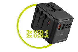 Travel Adapter GaN 35W PW4 EU/UK/US/AUS, 3x USB-C + 2x USB-A
