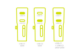 Cestovní Adaptér GaN 45W, EU/US/UK/AU PW26, Černá