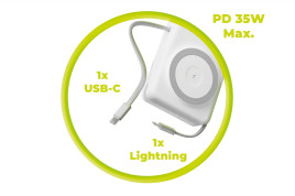 PowerBank PB15, 20000mAh 35W PD, USB-C, Lightning Cable, MagSafe Compatible