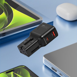 Cestovní Adaptér GaN 35W, EU/US/UK/AU PW25 Black