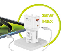 GaN 35W Travel Adapter, EU/US/UK/AU PW25 White