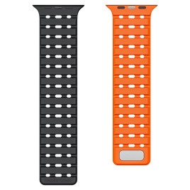 Magnetický řemínek pro Apple Watch 44 / 45 / 46 / 49 mm – černooranžový