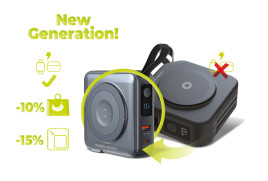 PowerBank 10000mAh/Travel Charger, Lightning/USB-C Cable, MagSafe/AW/iPhone Compatible, Grey + Pink