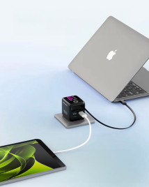 GaN síťová nabíječka s displejem 65W PW3 - USB-C Kabel + USB-C + USB-A
