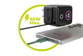 GaN síťová nabíječka s displejem 65W PW3 - USB-C Kabel + USB-C + USB-A