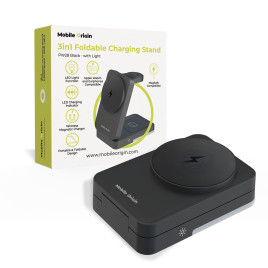 3in1 Foldable Charging Stand PW28 Black - with Light