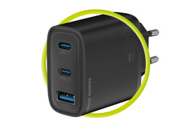 GaN síťová nabíječka 40W MO13 – 1× USB‑A + 2× USB‑C, Černá