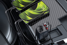 4in1 50W Car Charger CA28 - USB-C + USB-A, USB-C and Lightning Cable