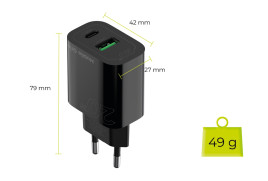 Síťová nabíječka MO12, PD20W – USB‑A + USB‑C, Černá