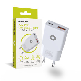GaN 30W Slim Charger TÜV MO16 - USB-A + USB-C