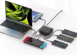GaN 140W Travel Charger Hub PW12 EU/UK/US, 3x USB-C + 3x USB-A