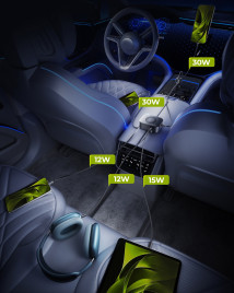 75W 5in1 Car Charger CA23 - 2x USB-C + USB-A Port, 2x USB-C Cable