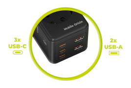 GaN 65W Prodlužovací adaptér MultiHub PW19 3× USB-C + 2× USB-A